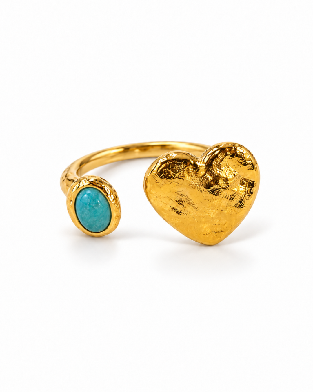 Anillo ajustable Éloise con corazón martillado y piedra aguamarina — Ayutthaya&me