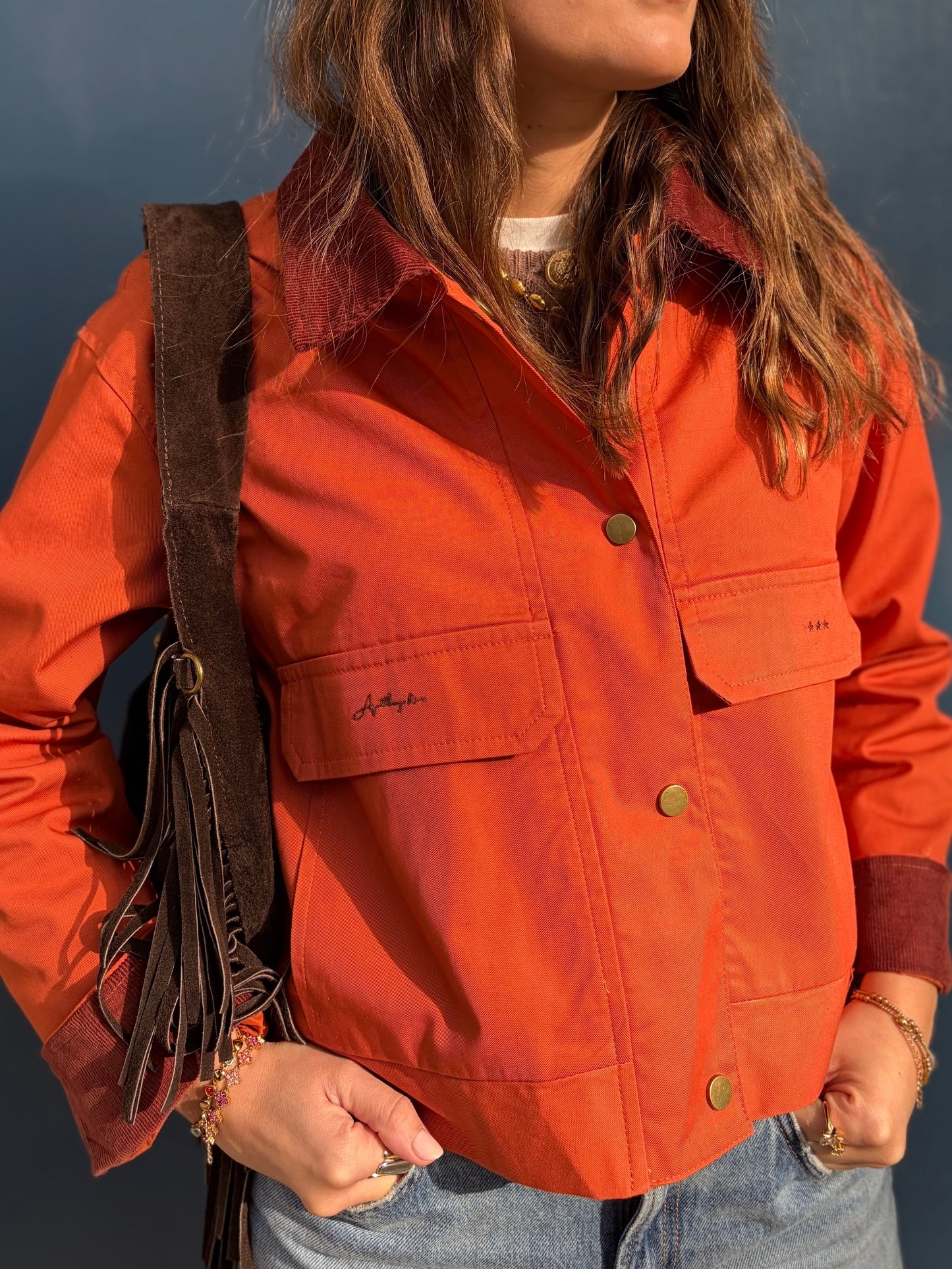 CHAQUETA COMBINADA TEJA