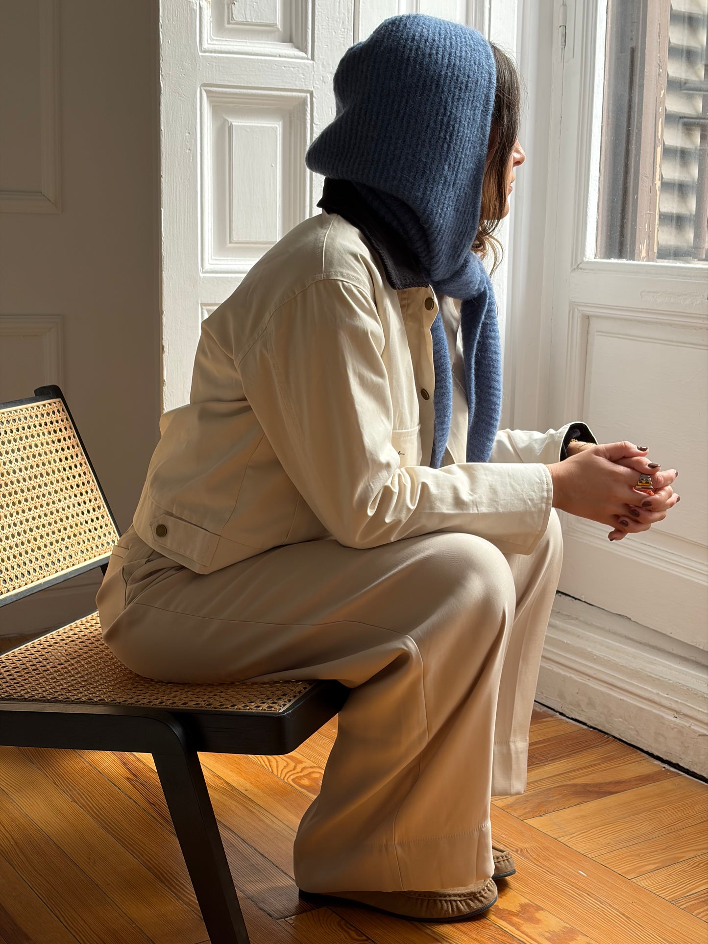 CAPUCHA PUNTO CANALÉ AZUL (con lana y alpaca)