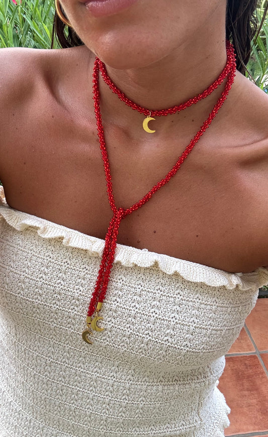 COLLAR VETTA ROJO (cordón ganchillo con rocalla)