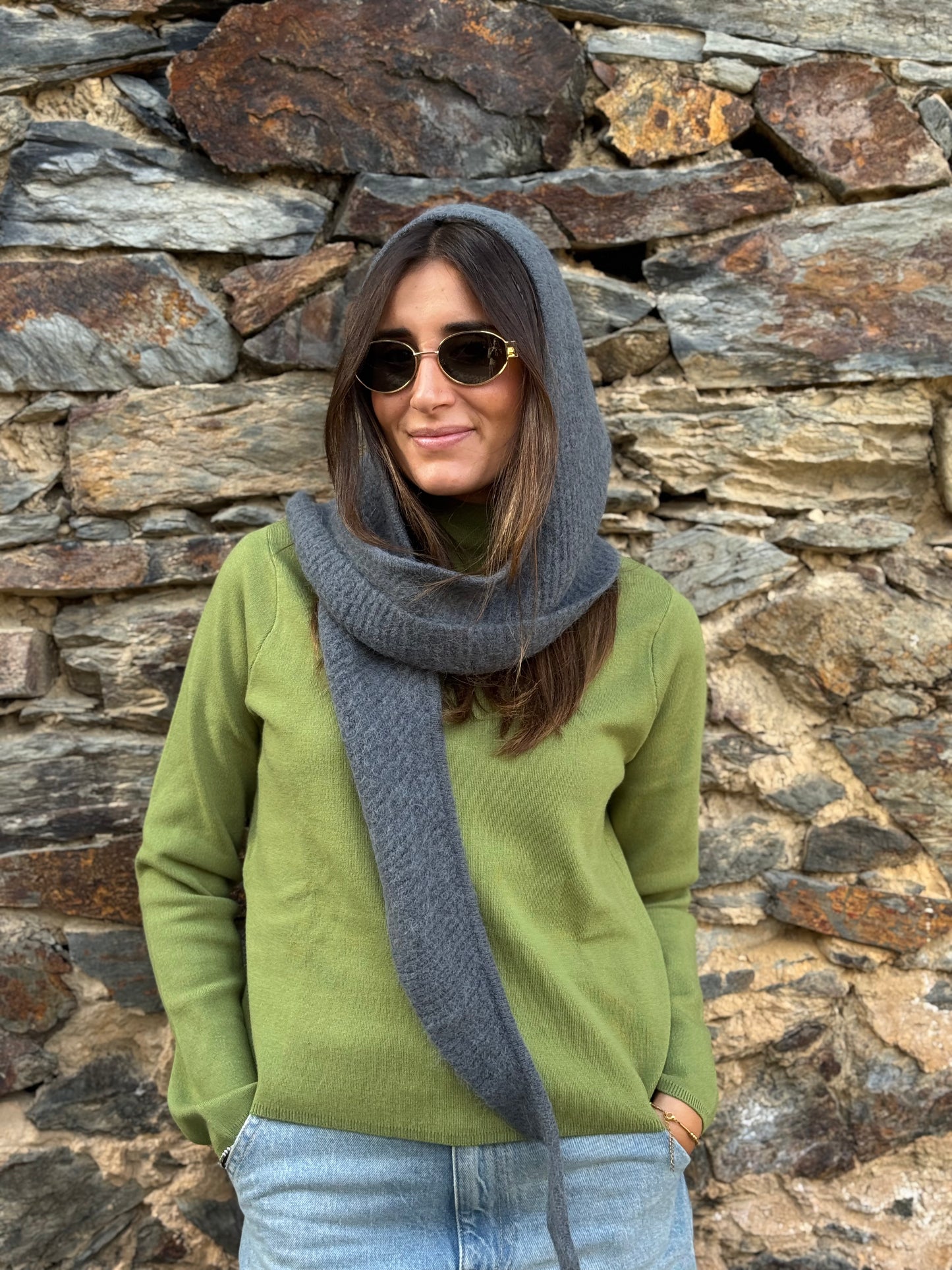 CAPUCHA PUNTO CANALÉ GRIS (con lana y alpaca)