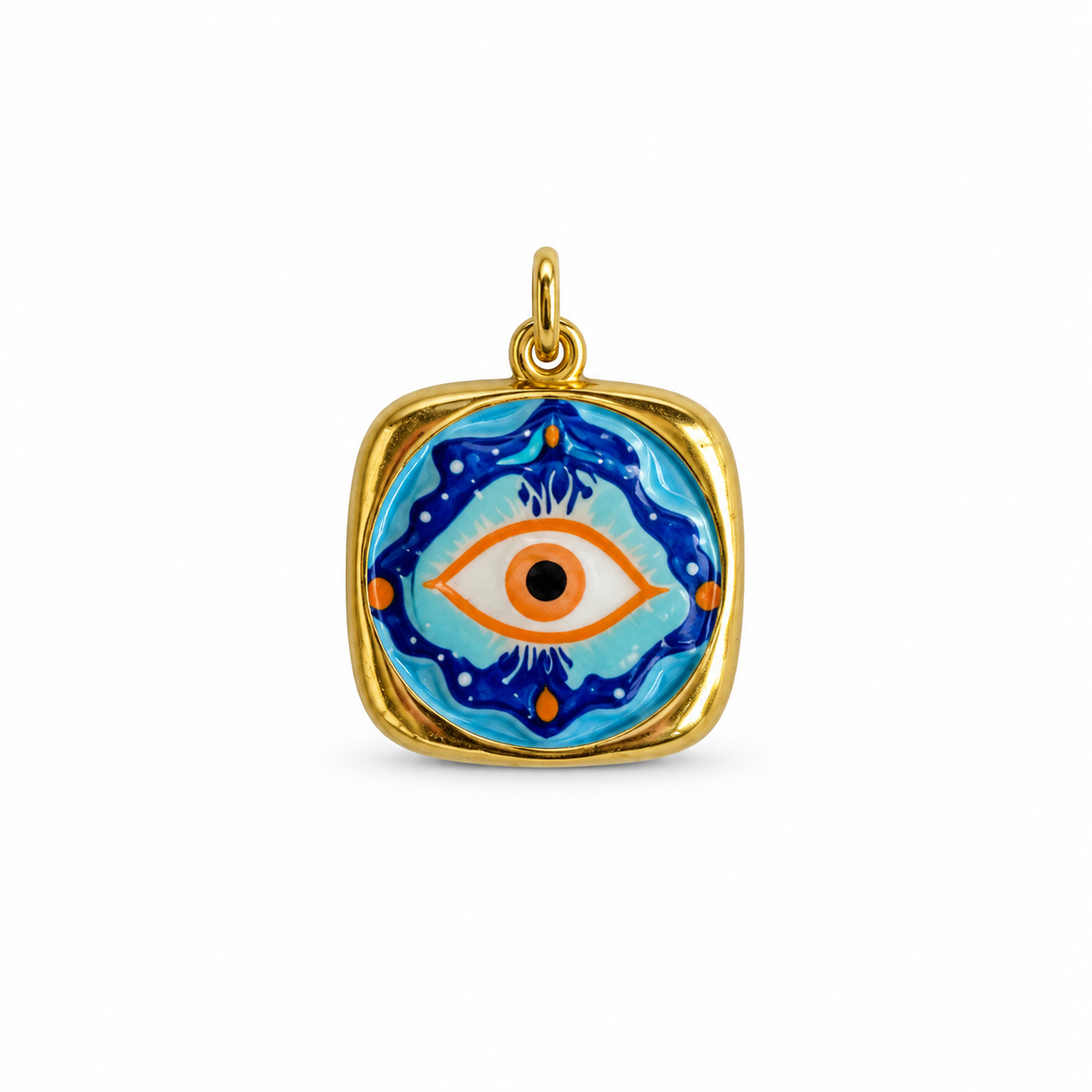 Charm medalla de ojo turco esmaltada en azul con relieve dorado — Ayutthaya&me