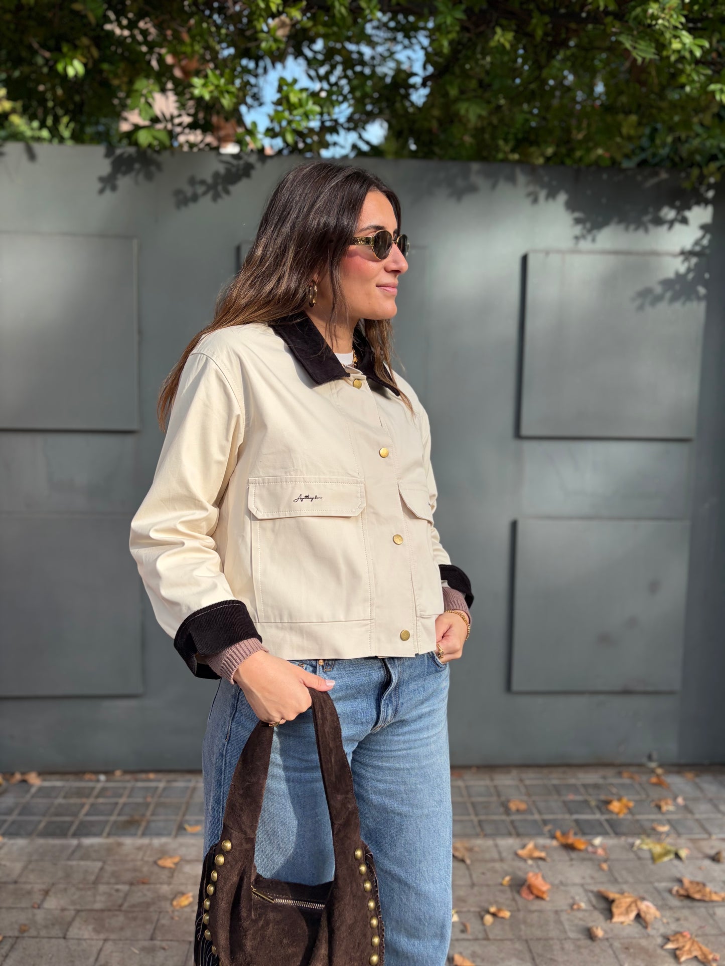 CHAQUETA COMBINADA BLANCO ROTO