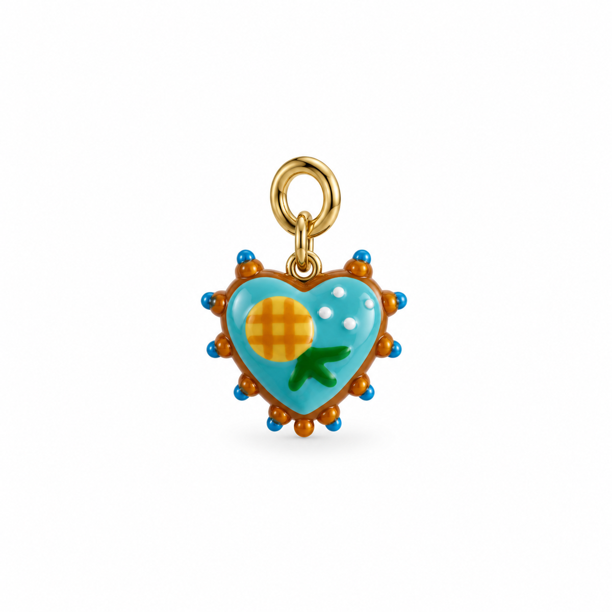 Charm corazón de cristal de Murano turquesa con piña esmaltada — Ayutthaya&me