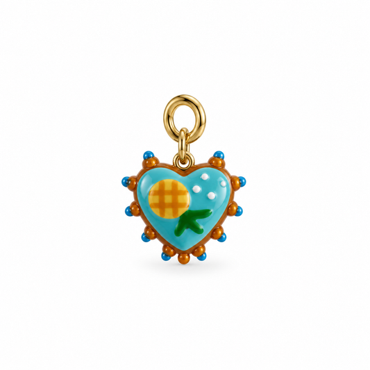 Charm corazón de cristal de Murano turquesa con piña esmaltada — Ayutthaya&me