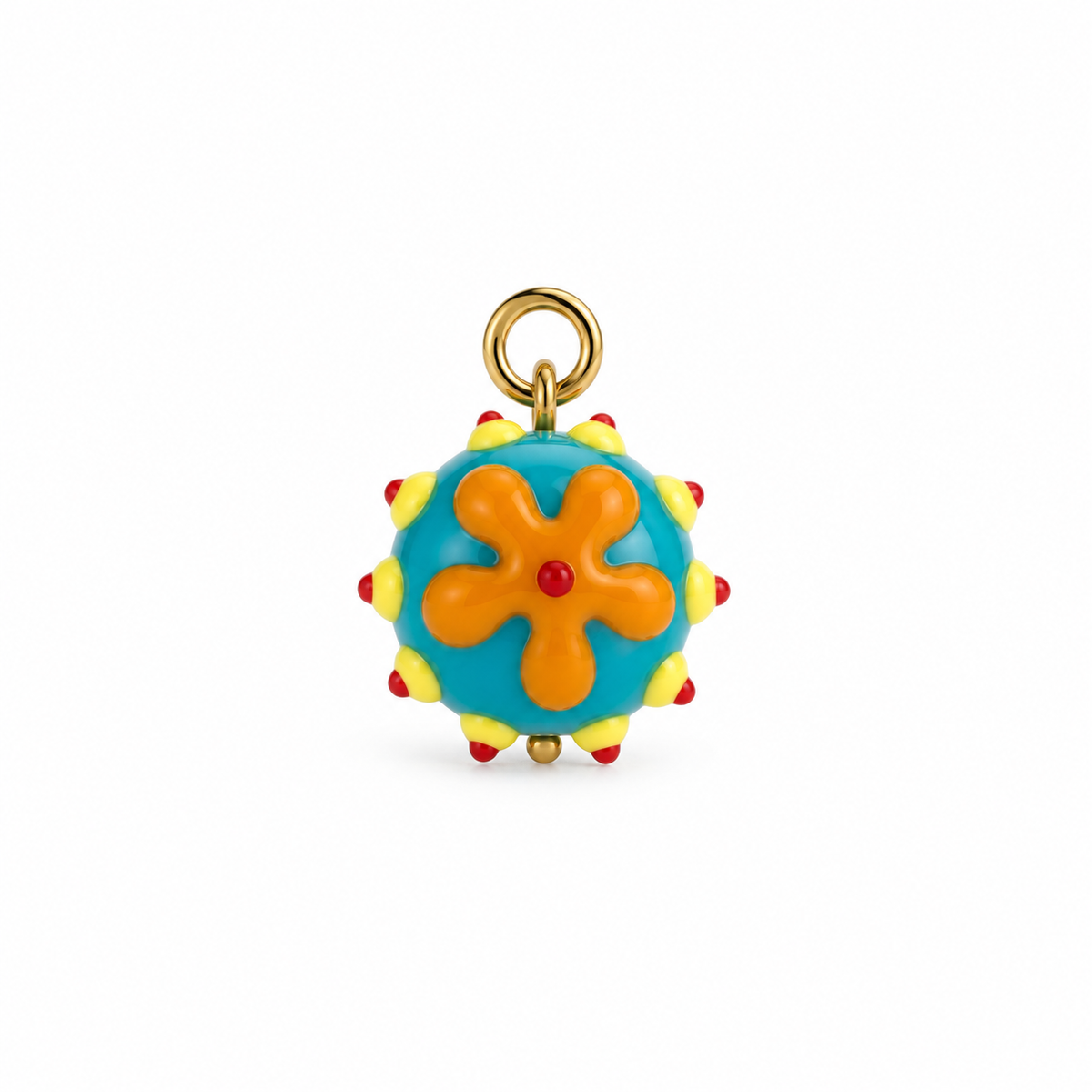 Charm flor de cristal de Murano turquesa con flor naranja — Ayutthaya&me