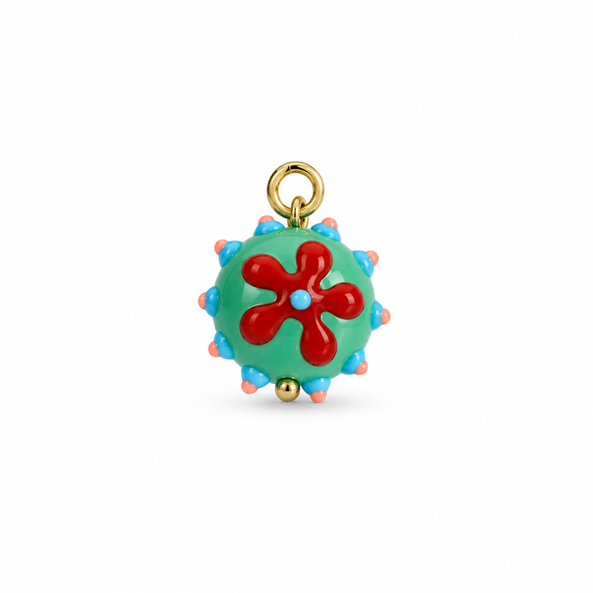 Charm flor de cristal de Murano verde con flor roja — Ayutthaya&me