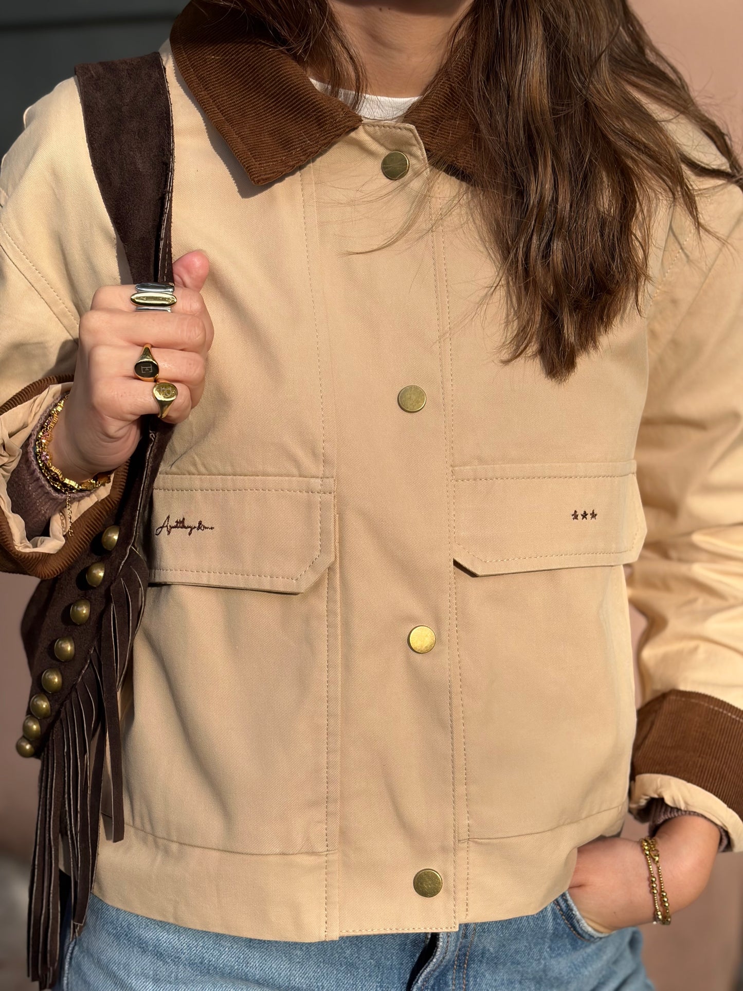 CHAQUETA COMBINADA BEIGE