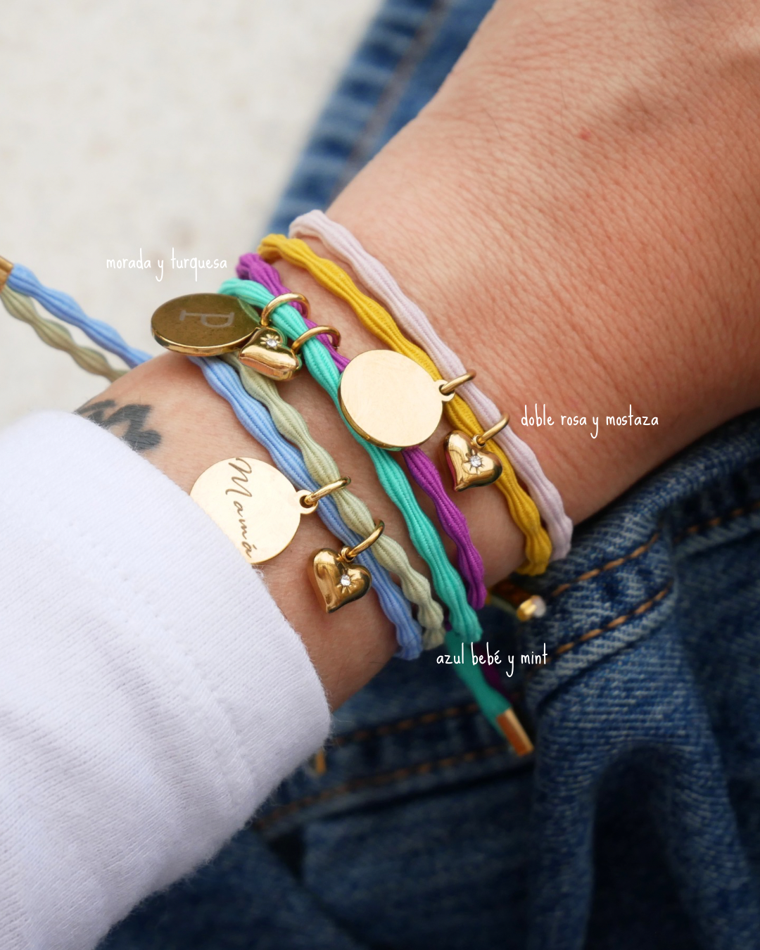 Pulsera de cordón con corazón de circonita y chapita personalizable