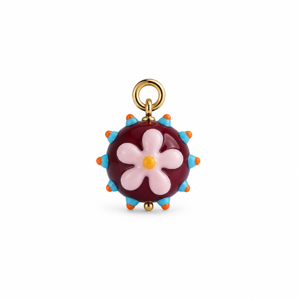 Charm flor de cristal de Murano granate con flor rosa — Ayutthaya&me