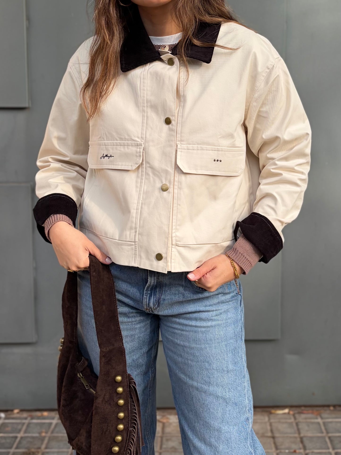 CHAQUETA COMBINADA BLANCO ROTO