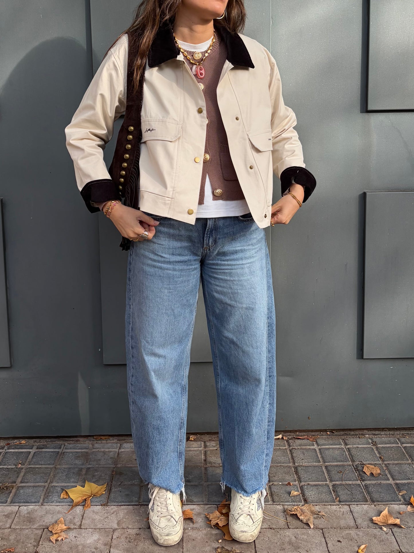 CHAQUETA COMBINADA BLANCO ROTO