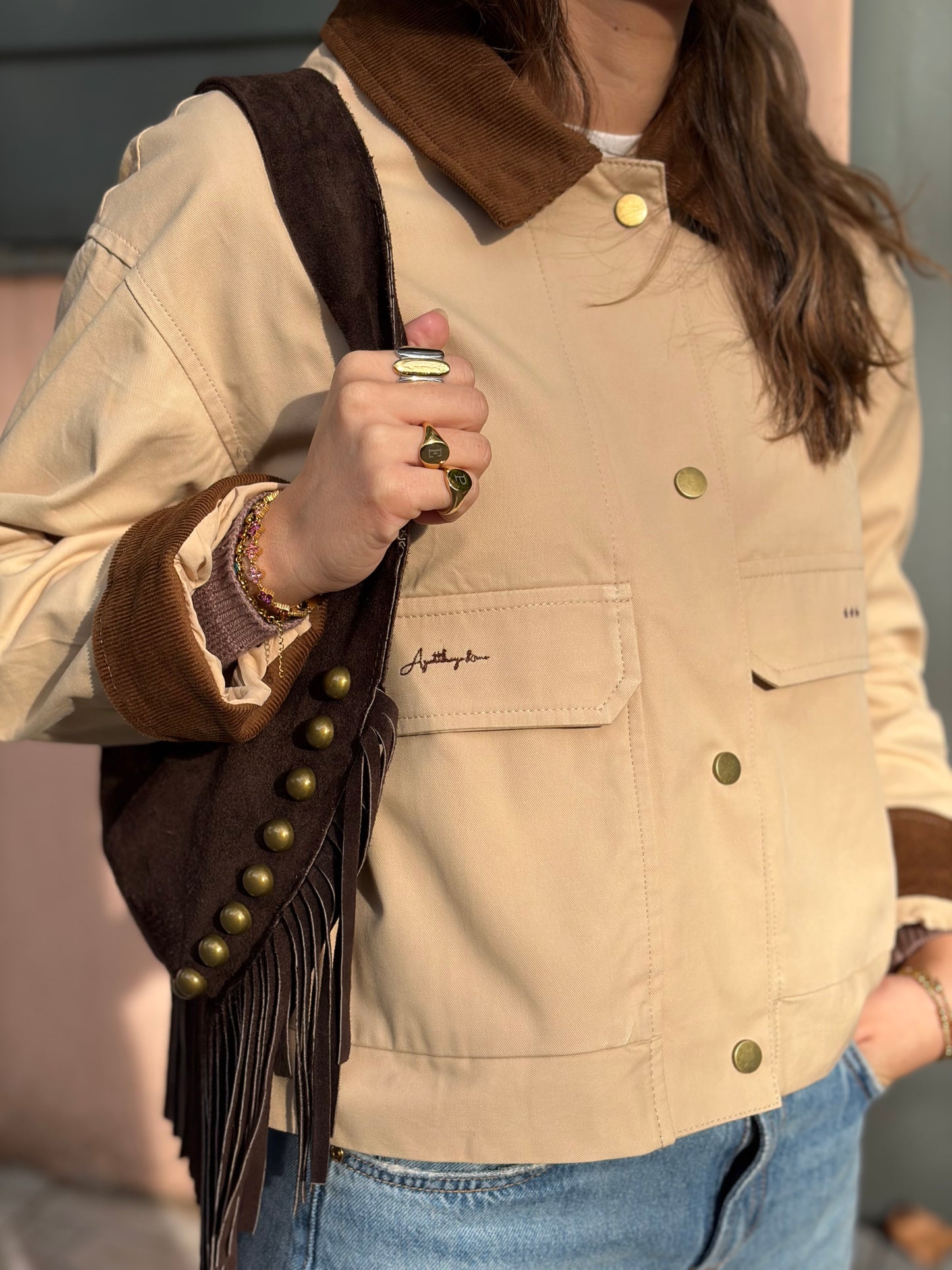 CHAQUETA COMBINADA BEIGE