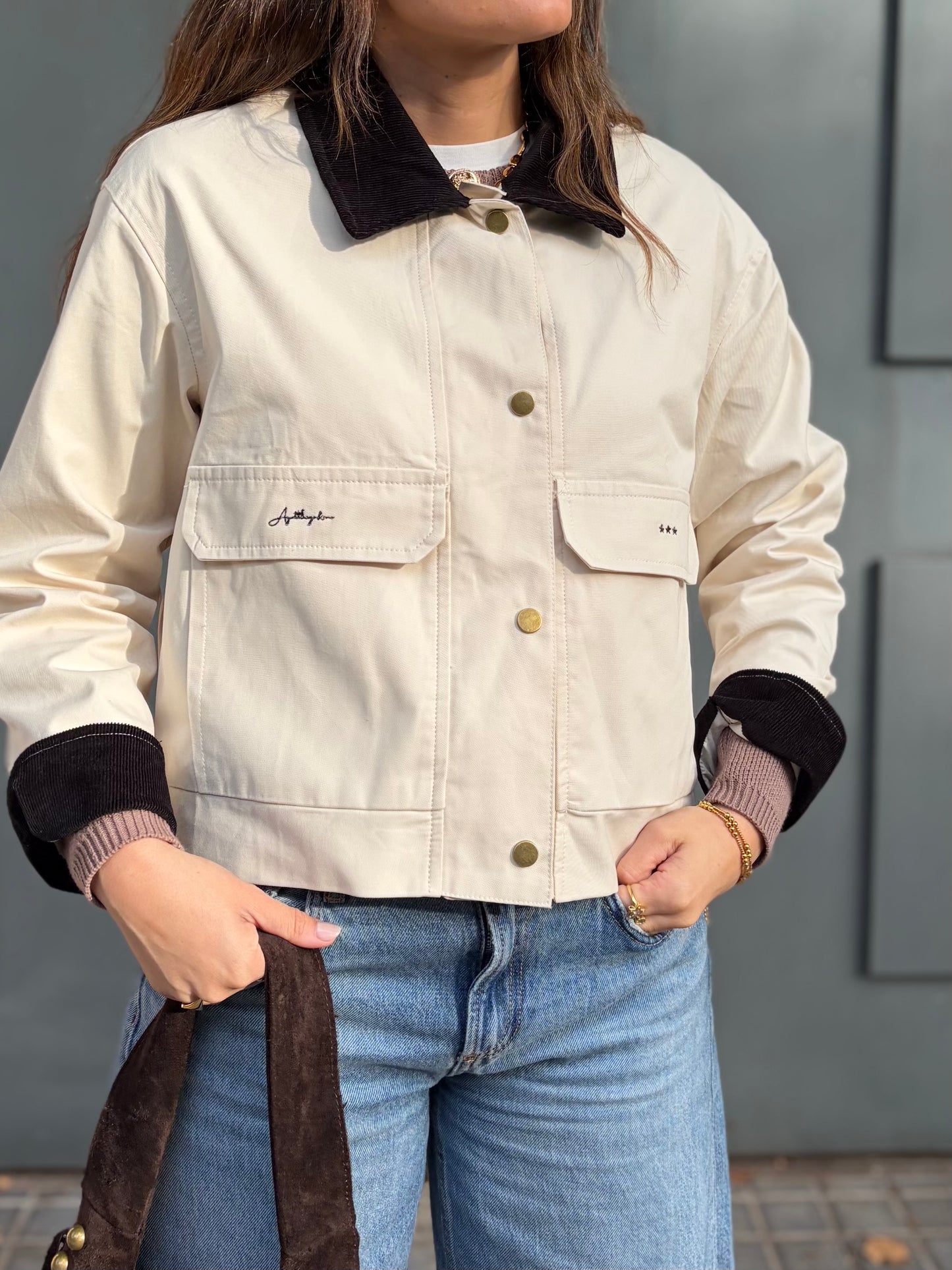 CHAQUETA COMBINADA BLANCO ROTO