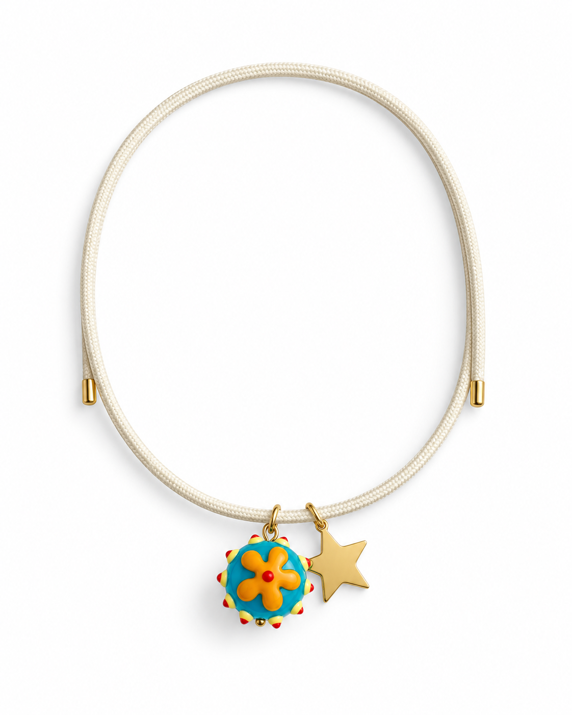 Cordón magnético blanco con charm de flor de cristal turquesa y estrella dorada — Ayutthaya&me