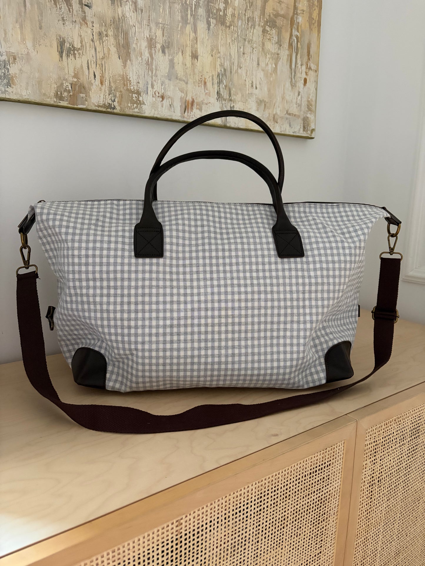 BOLSO VIAJE WEEKENDER VICHY GRIS (asas piel)