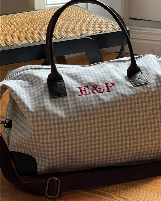 BOLSO VIAJE WEEKENDER VICHY GRIS (asas piel)